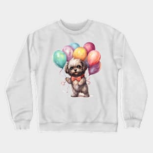 Shih Tzu Dog Holding Balloons Crewneck Sweatshirt